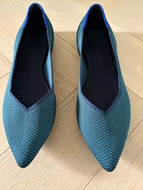 Rothy's Sz 11.5 The Point II Emerald Spruce Cedar Green Black Flats Retired